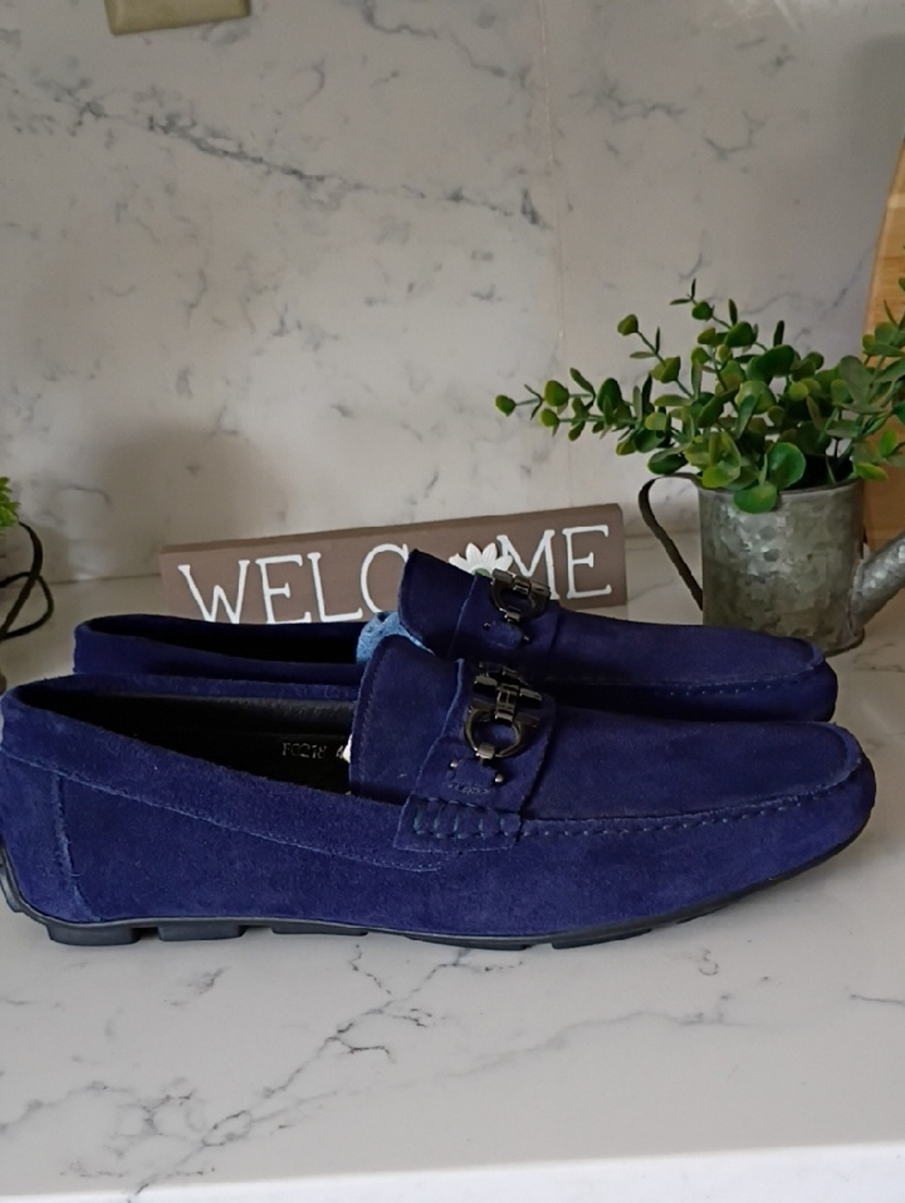 SALVATORE FERRAGAMO Men's Suede Driving Loafers in Deep Blue